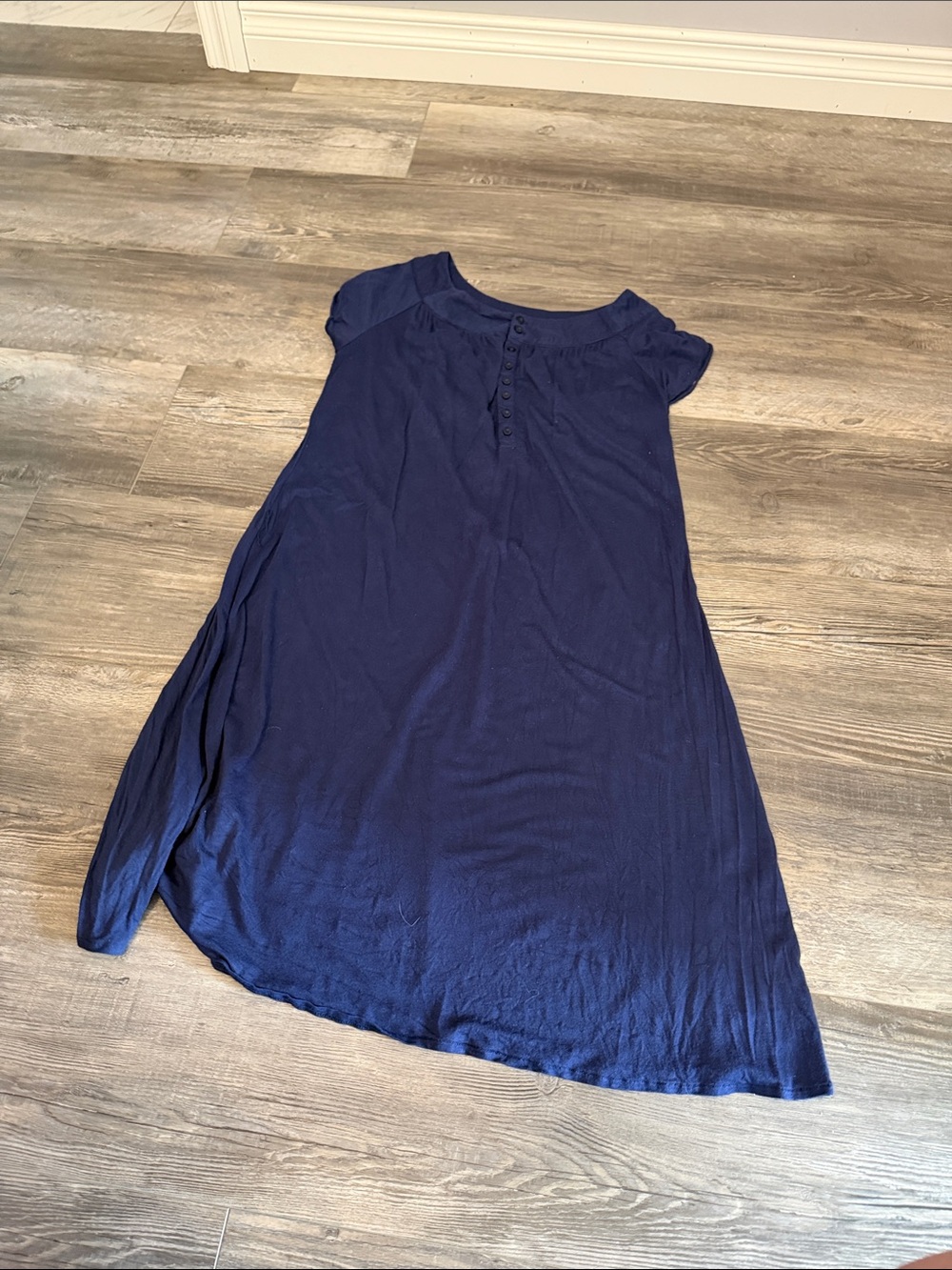 Downeast Navy Blue Short Sleeve Button-Front Swing Dress‎